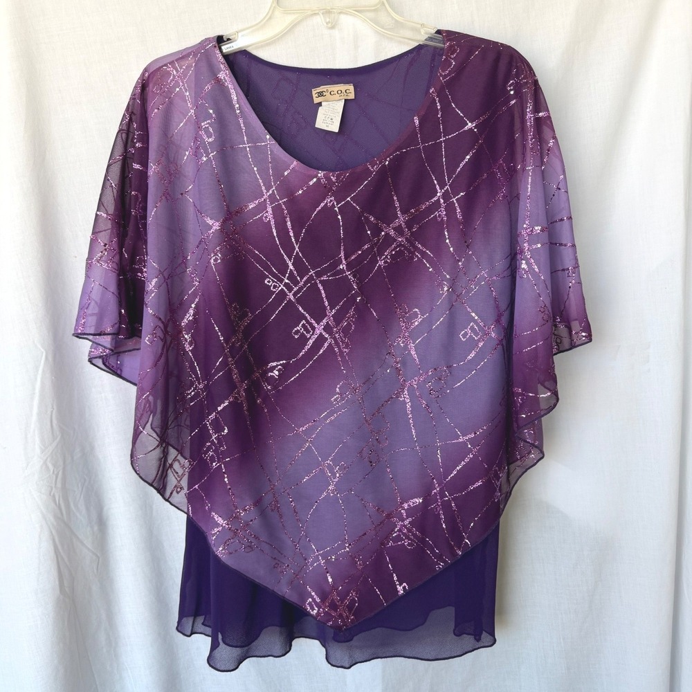 C.O.C. Poncho Fairy Whimsigoth Party Cocktail Top Purple Glitter Ombre Sheer 3X